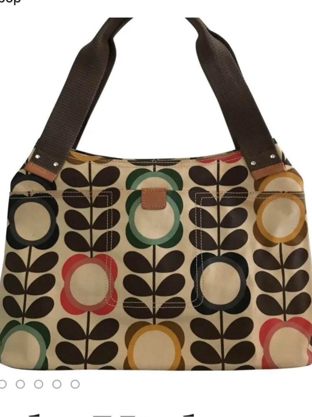 Orla Kiely Multicolor Stem Print Shoulder Bag with Brown Straps